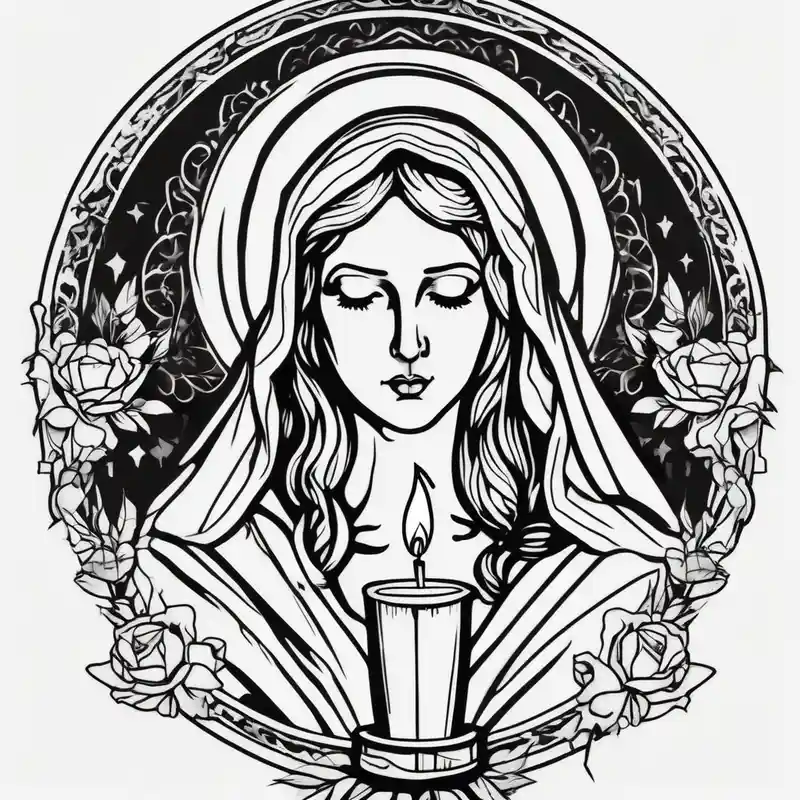 virgin maria holds 1 candle in her hand, tattoo should be full color drake tattoos